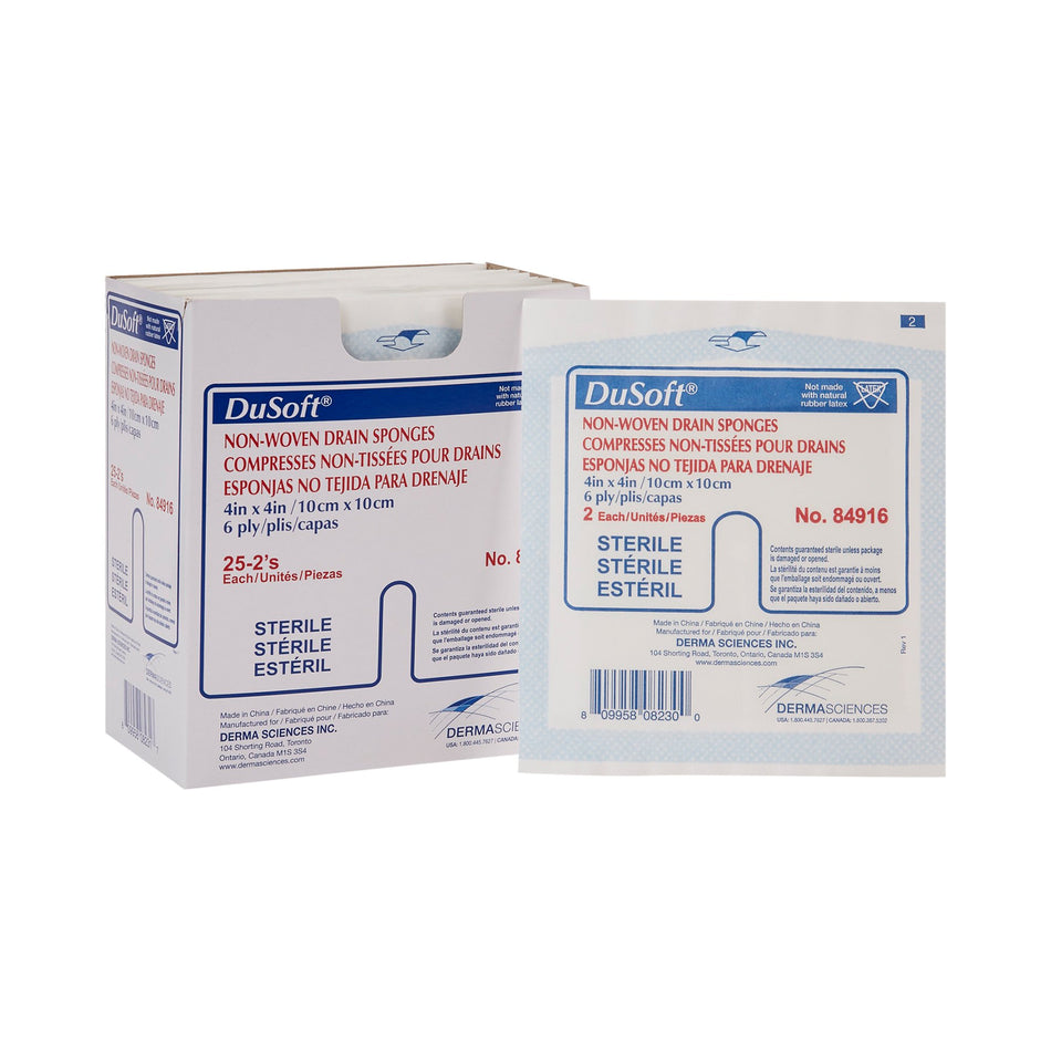 Dumex IV/Drain Split Dressing, 4 x 4 Inch, 6-Ply-Drain Sponge DuSoft� 4 X 4 Inch 6-Ply Sterile 2 per Pack