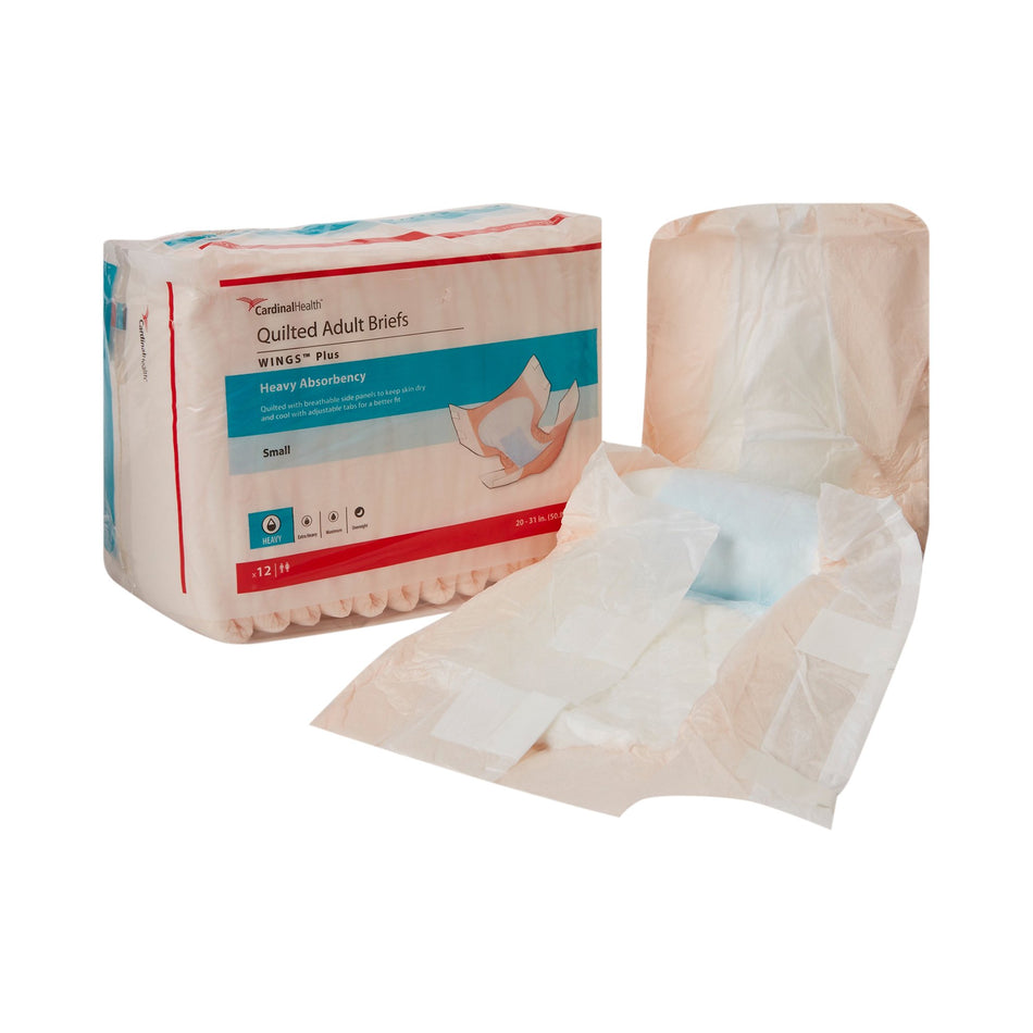 Wings� Plus Heavy Absorbency Incontinence Brief, Small-Unisex Adult Incontinence Brief Wings� Plus Quilted Small Disposable Heavy Absorbency