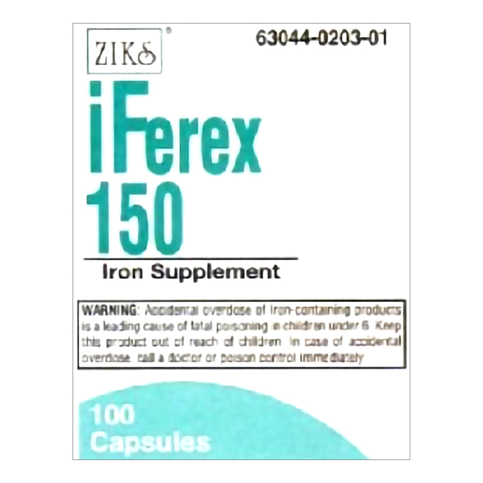 Ziks� Iferex 150 Iron Supplement-Mineral Supplement Iferex Iron 150 mg Strength Capsule 100 per Bottle