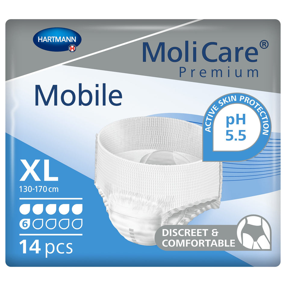 MoliCare� Premium Mobile 6 Drop Absorbency Incontinence Underwear, Extra Large-Unisex Adult Absorbent Underwear MoliCare� Premium Mobile 6D Pull On with Tear Away Seams X-Large Disposable Moderate Absorbency