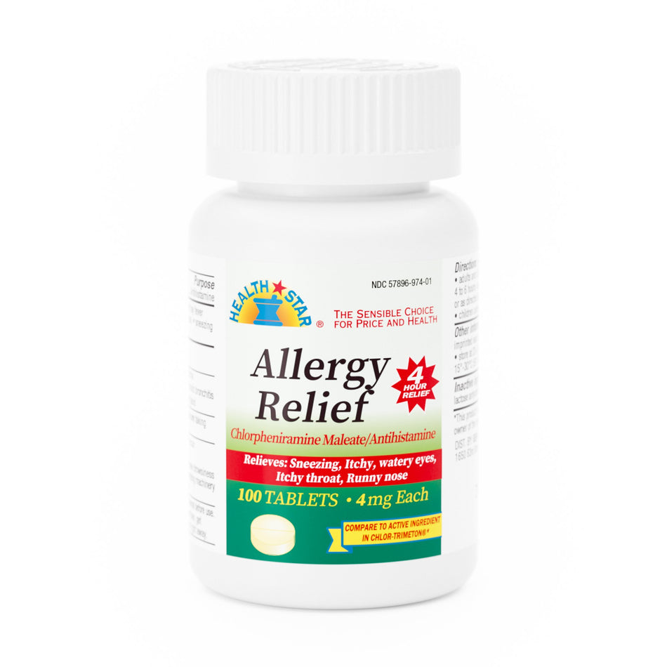 Health*Star� Chlorpheniramine Maleate Allergy Relief-Allergy Relief McKesson Brand 4 mg Strength Tablet 100 per Bottle