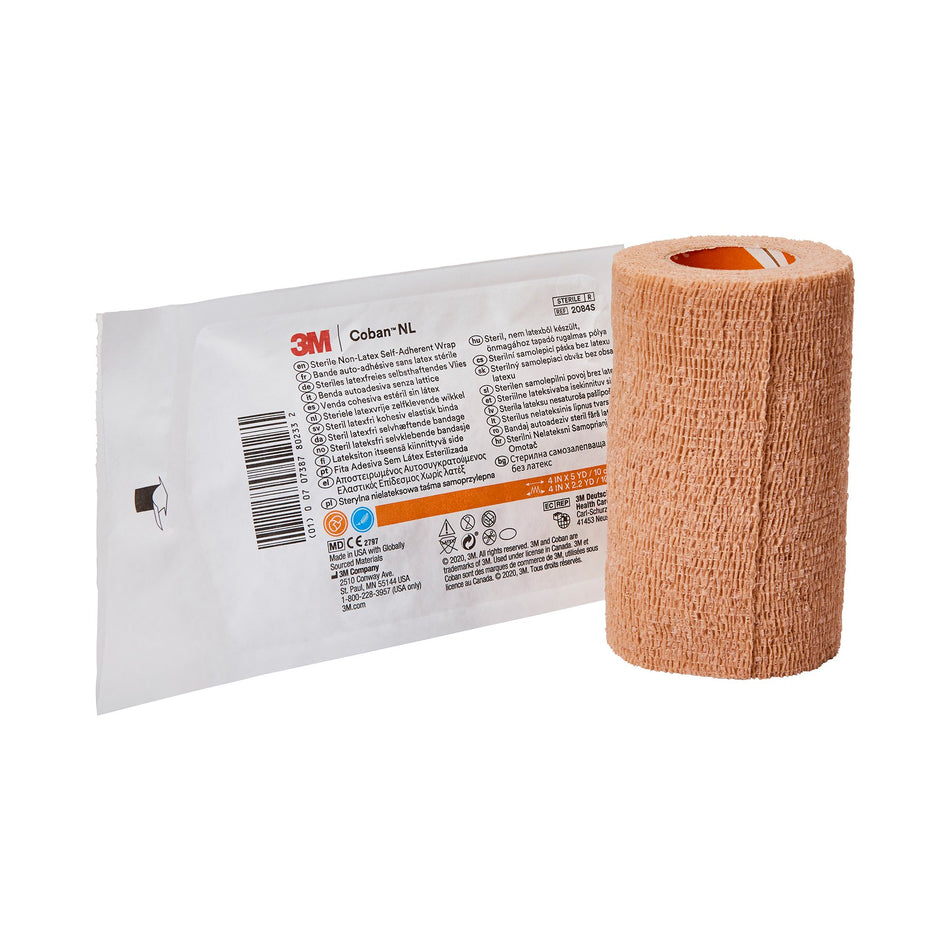 3M� Coban� LF Self-adherent Closure Cohesive Bandage, 4 Inch x 5 Yard-Cohesive Bandage 3M� Coban� LF 4 Inch X 5 Yard Self-Adherent Closure Tan Sterile Standard Compression