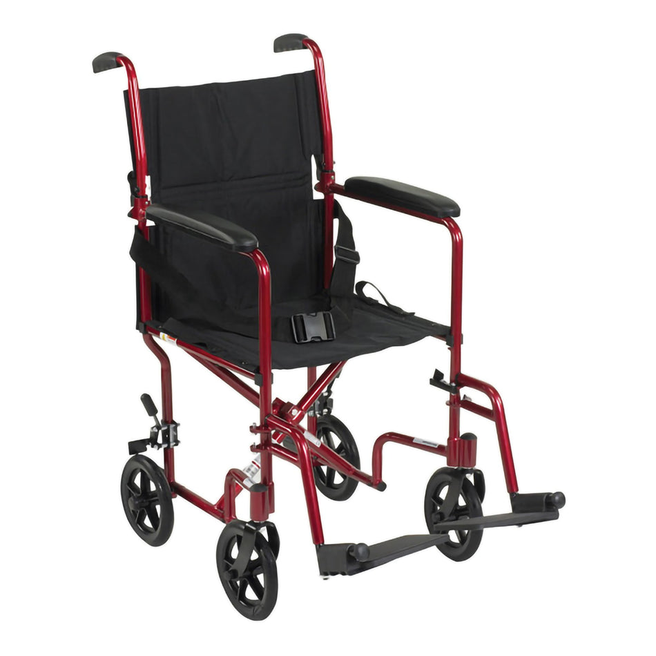 McKesson Transport Chair, 19-Inch Seat Width-Transport Chair McKesson 19 Inch Seat Width Full Length Arm Swing-Away Footrest Aluminum Frame with Red Finish