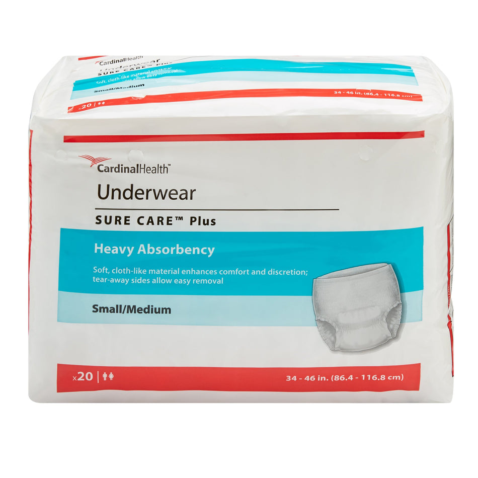 Sure Care� Plus Heavy Absorbent Underwear, Medium-Unisex Adult Absorbent Underwear Sure Care� Plus Pull On with Tear Away Seams Small / Medium Disposable Heavy Absorbency