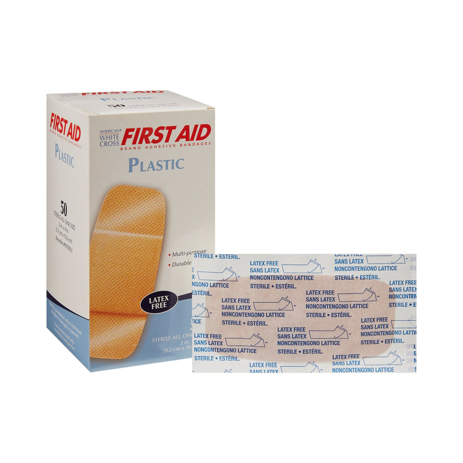 American� White Cross First Aid Adhesive Strip, 2 x 4 Inch-Adhesive Strip American� White Cross 2 X 4 Inch Plastic Rectangle Tan Sterile