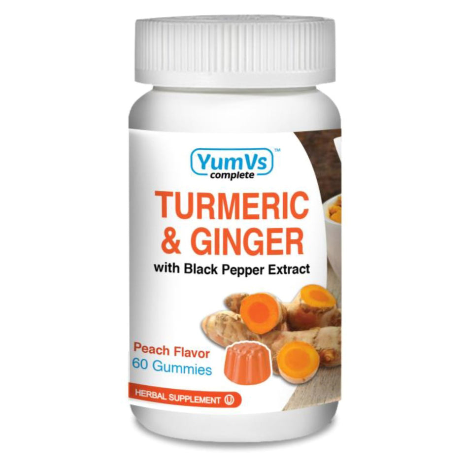 YumV's� Turmeric Curcumin / Ginger / Black Pepper Extract Mineral Supplement-Mineral Supplement YumV's� Turmeric Curcumin / Ginger / Black Pepper Extract 250 mg - 12 mg - 100 mcg Strength Gummy 60 per Bottle Peach Flavor