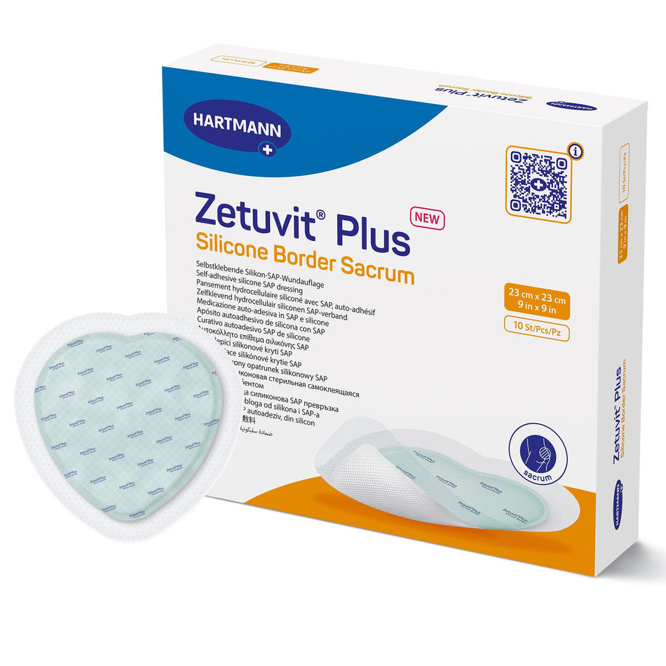 Zetuvit� Plus Silicone Border Super Absorbent Dressing, 9 x 9 Inch Sacral-Super Absorbent Dressing Zetuvit� Plus Silicone Border Silicone Adhesive 9 X 9 Inch Sacral