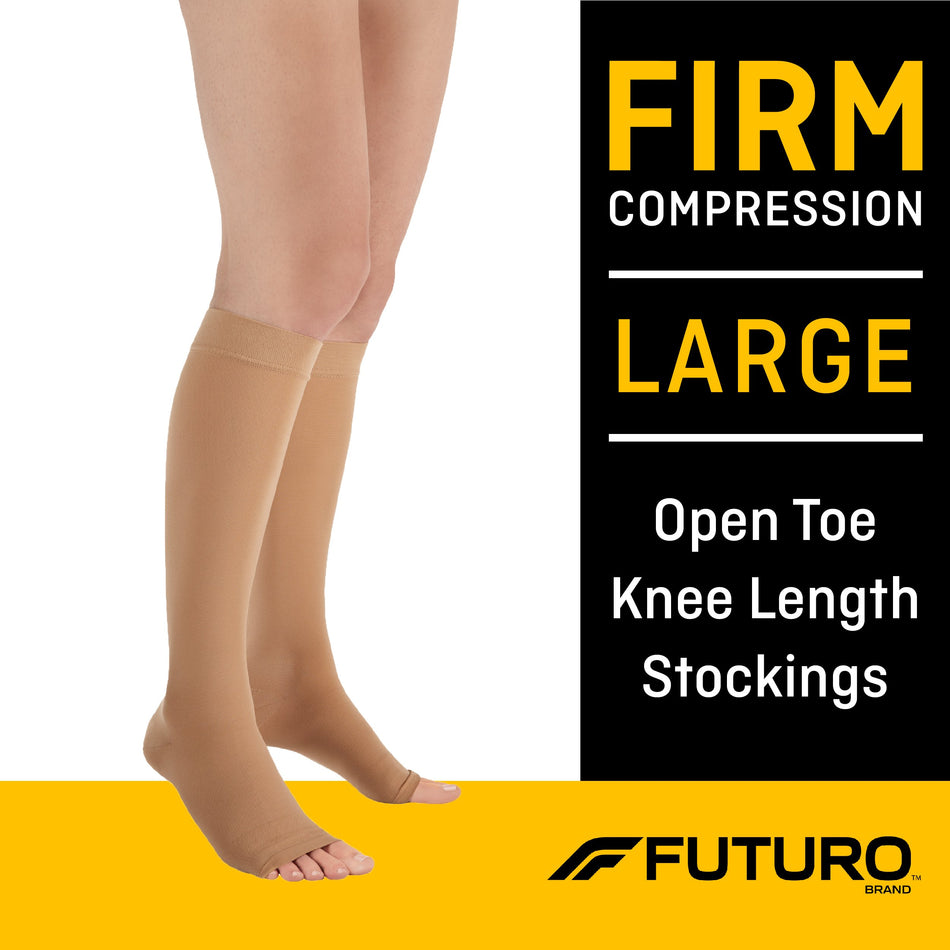 3M� Futuro� Compression Stockings, Open Toe, Firm Compression, Unisex, Large, Beige, Knee High-Compression Stocking 3M� Futuro� Knee High Large Beige Open Toe