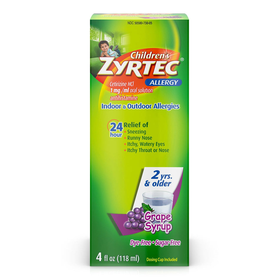 Zyrtec Children's 24 Hour Allergy Syrup, Grape-Children's Allergy Relief Zyrtec� 1 mg / 1 mL Strength Solution 4 oz.