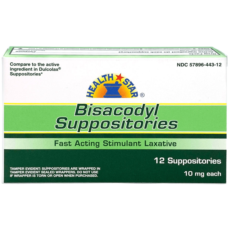 Health*Star Bisacodyl Laxative-Laxative Health Star Suppository 12 per Box 10 mg Strength Bisacodyl USP