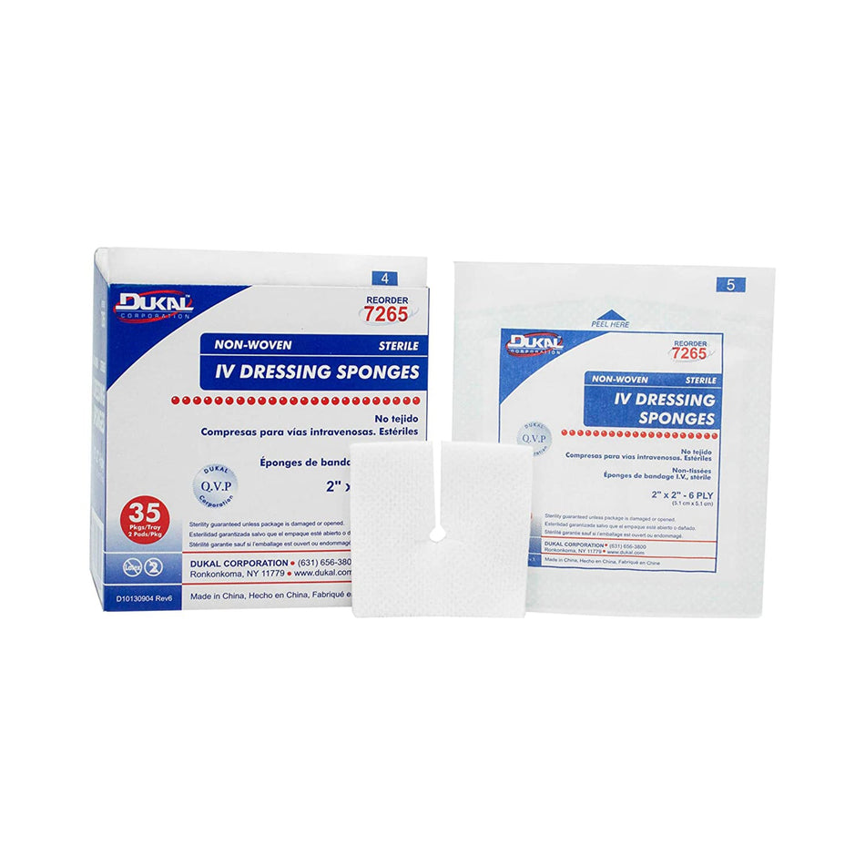 Dukal Sterile I.V. / Drain Split Dressing, 2 x 2 Inch, 6-Ply-I.V. Sponge Dukal� 2 X 2 Inch 6-Ply Sterile 2 per Pack