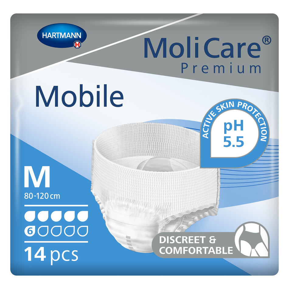 MoliCare� Premium Mobile 6 Drop Absorbency Incontinence Underwear, Medium-Unisex Adult Absorbent Underwear MoliCare� Premium Mobile 6D Pull On with Tear Away Seams Medium Disposable Moderate Absorbency