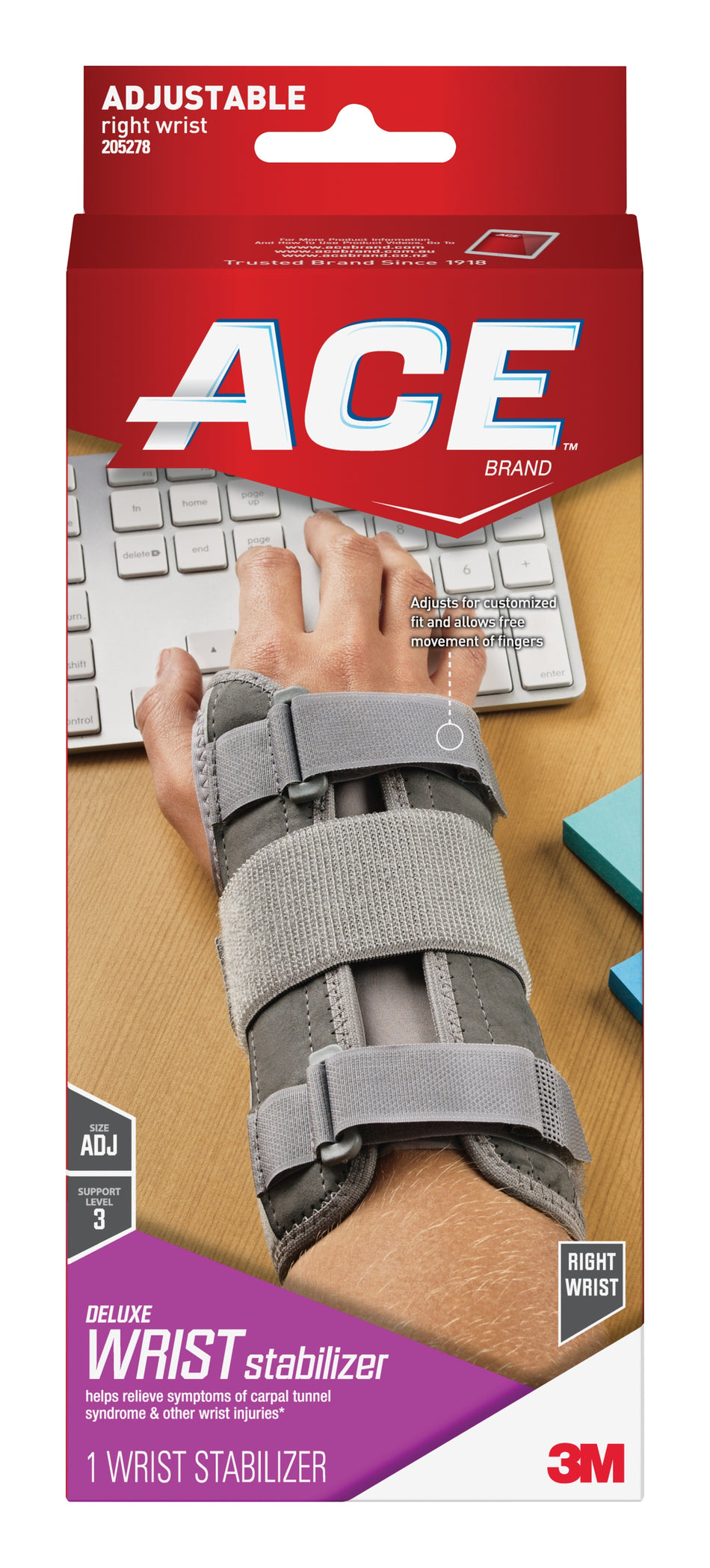 3M� Ace� Right Wrist Brace, One Size Fits Most-Wrist Brace 3M� Ace� Aluminum / Nylon / Polyester / Polypropylene / Polyurethane / Spandex Right Hand Gray One Size Fits Most