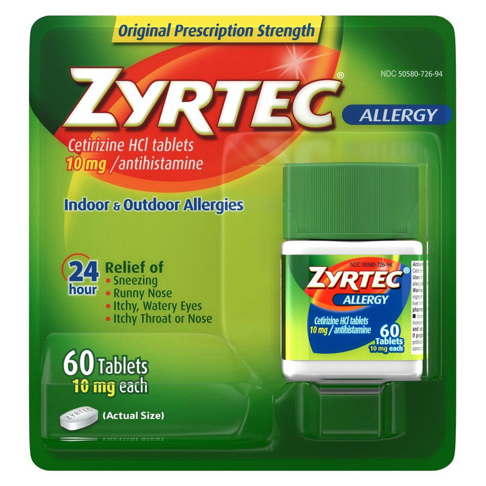 Zyrtec� Cetirizine Allergy Relief-Allergy Relief Zyrtec� 10 mg Strength Tablet 60 per Bottle