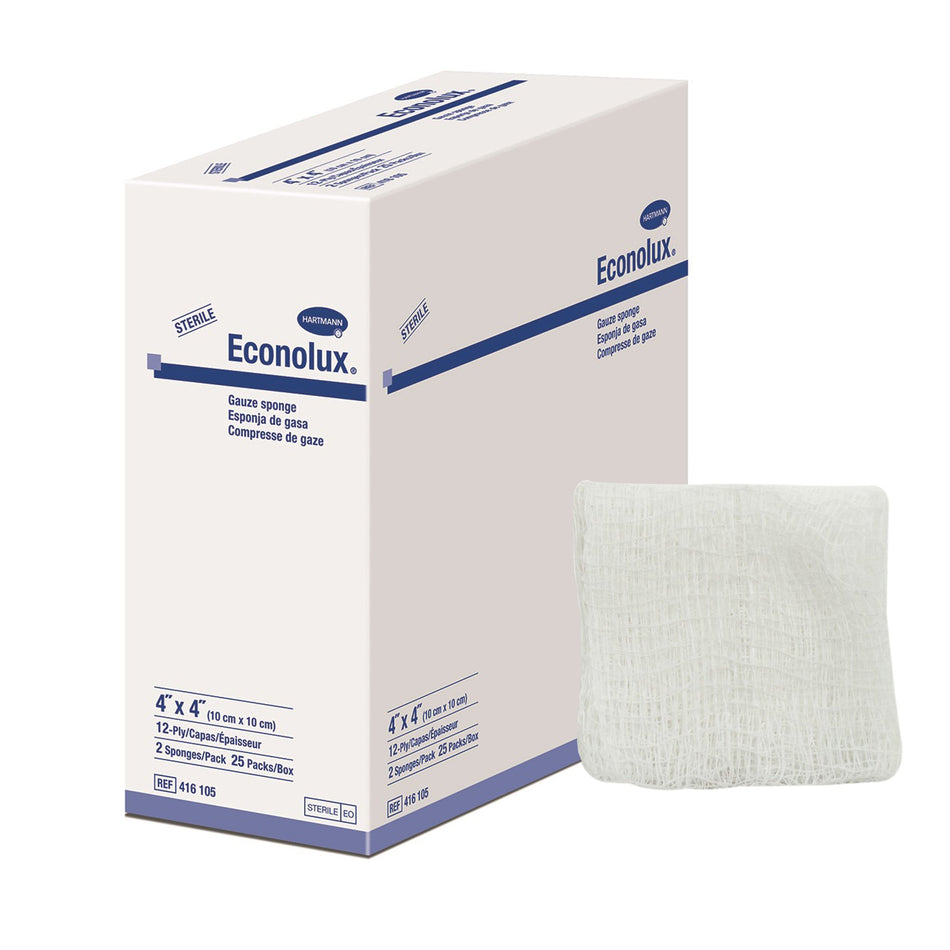 Econolux� Sterile Gauze Sponge, 4 x 4 Inch, 12-Ply-Gauze Sponge Econolux� 4 X 4 Inch 12-Ply Sterile 2 per Pack