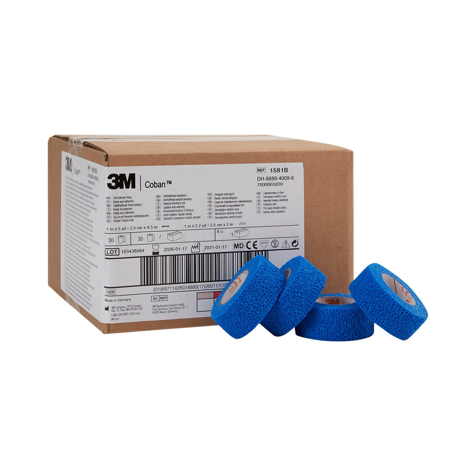 3M� Coban� Self-adherent Closure Cohesive Bandage, 1 Inch x 5 Yard, Blue-Cohesive Bandage 3M� Coban� 1 Inch X 5 Yard Self-Adherent Closure Blue NonSterile Standard Compression