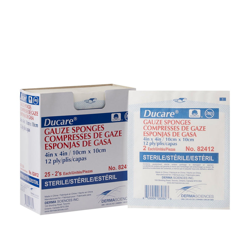 Ducare Sterile Gauze Sponge, 4 x 4 Inch, 12-Ply-Gauze Sponge Ducare 4 X 4 Inch 12-Ply Sterile 2 per Pack