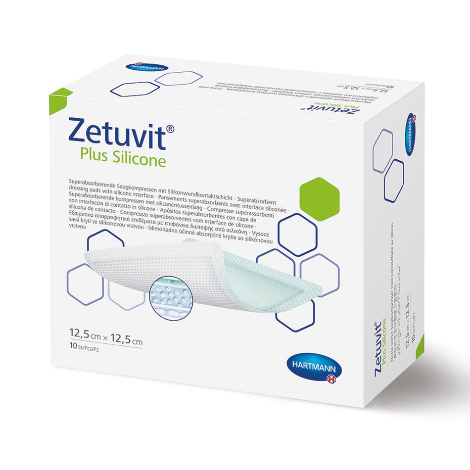 Zetuvit� Plus Silicone Super Absorbent Dressing, 5 x 5 Inch-Super Absorbent Dressing Zetuvit� Plus Silicone Non-Bordered Nonadhesive 5 X 5 Inch Square