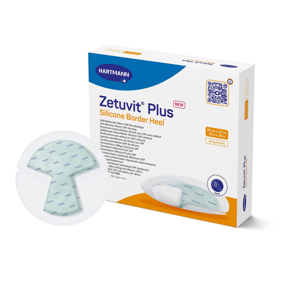 Zetuvit� Plus Silicone Border Super Absorbent Dressing, 10 x 10 Inch Heel-Super Absorbent Dressing Zetuvit� Plus Silicone Border Silicone Adhesive 10 X 10 Inch Heel