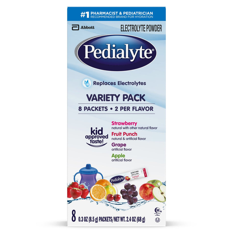 Pedialyte� Electrolyte Powder, Assorted Flavors-Oral Electrolyte Solution Pedialyte� Powder Packs Fruit Punch / Grape / Apple / Strawberry Flavor 0.3 oz. Electrolyte