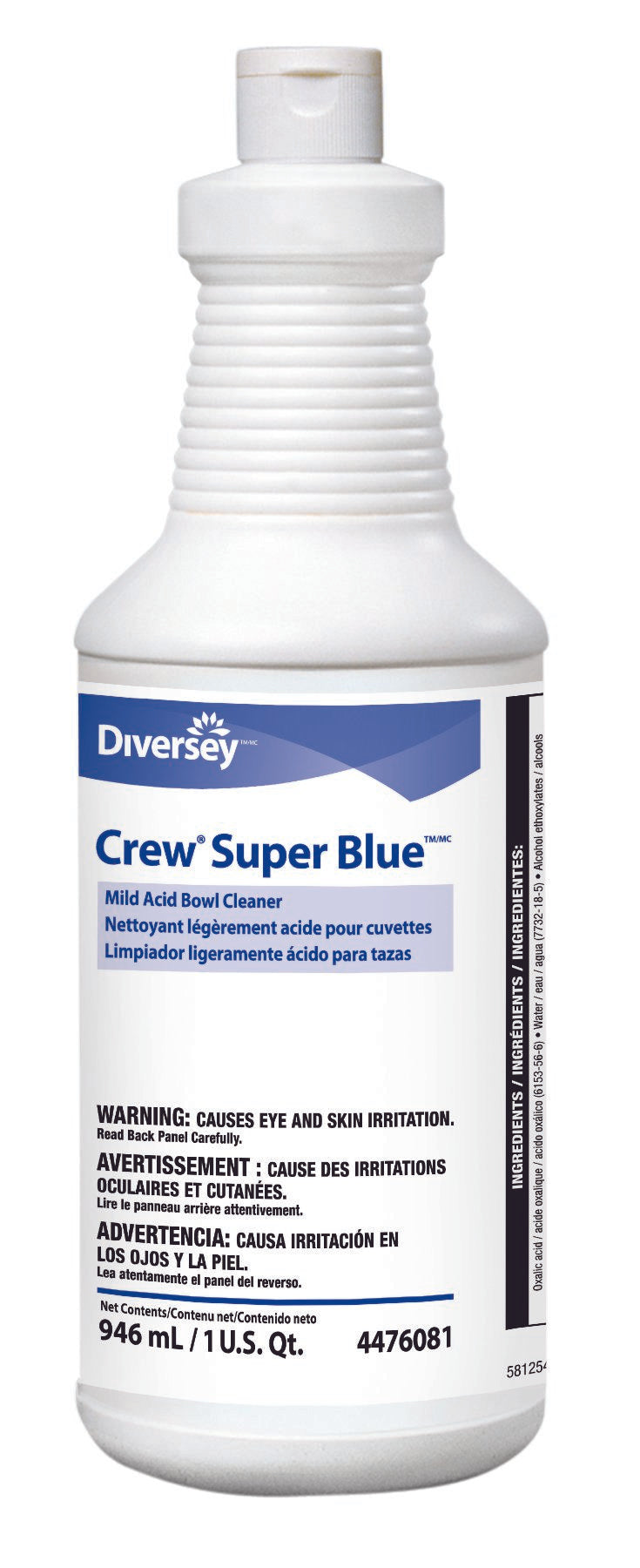 Crew� Super Blue� Mild Acid Toilet Bowl Cleaner, Citrus Scent, 32 oz.-Diversey� Crew� Super Blue� Toilet Bowl Cleaner Acid Based Manual Squeeze Liquid 32 oz. Bottle Citrus Scent NonSterile