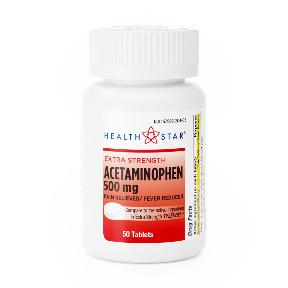 Health*Star Extra Strength Acetaminophen Tablets-Pain Relief 500 mg Strength Acetaminophen Tablet 50 per Bottle