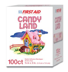 American� White Cross Stat Strip� Candy Land Adhesive Strip, � x 3 Inch-Adhesive Strip American� White Cross Stat Strip� 3/4 X 3 Inch Plastic Rectangle Kid Design (Candy Land) Sterile