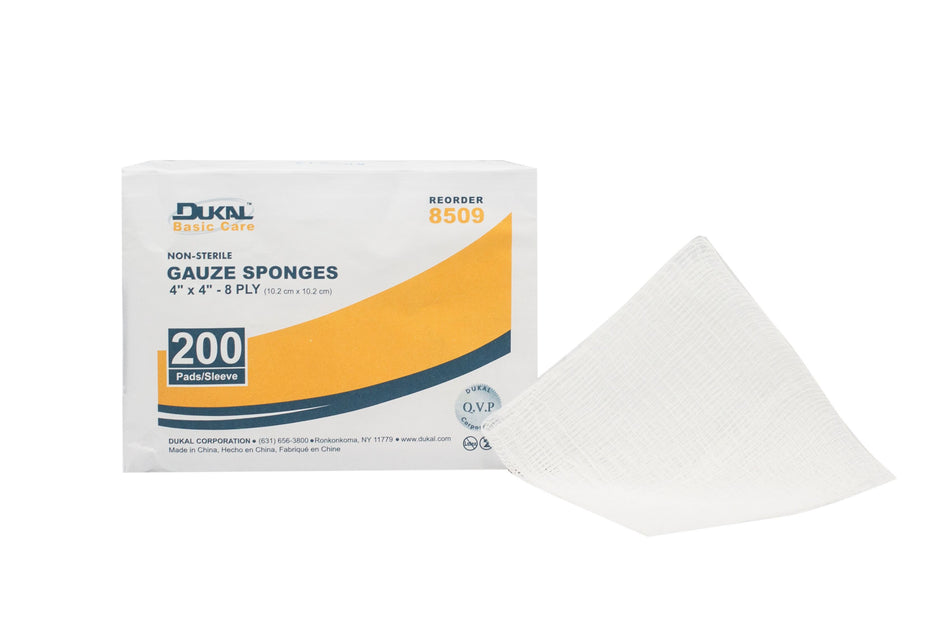 Dukal� Gauze Sponge, 4 x 4 Inch, 8-Ply-Gauze Sponge Basic Care 4 X 4 Inch 8-Ply NonSterile 200 per Pack