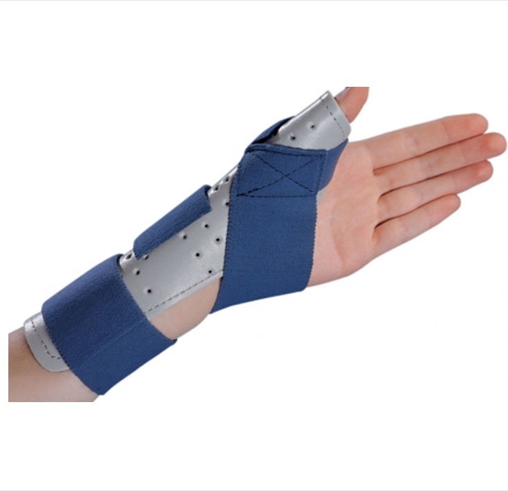 ThumbSPICA� Right Thumb Splint, Small / Medium-Thumb Splint ThumbSPICA� Adult Small / Medium Hook and Loop Strap Closure Right Hand Blue / Gray