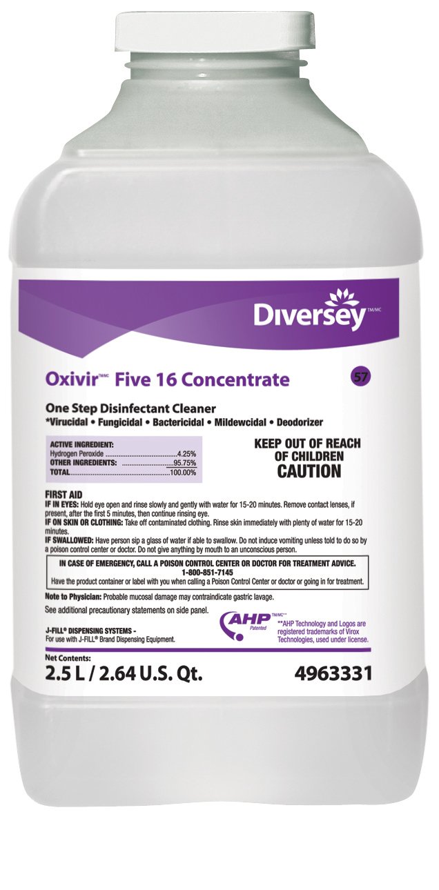 Oxivir� Five 16 Surface Disinfectant Cleaner Concentrate, 2.5 L-Diversey� Oxivir� Five 16 Surface Disinfectant Cleaner Peroxide Based J-Fill� Dispensing Systems Liquid Concentrate 2.5 Liter Bottle Scented NonSterile