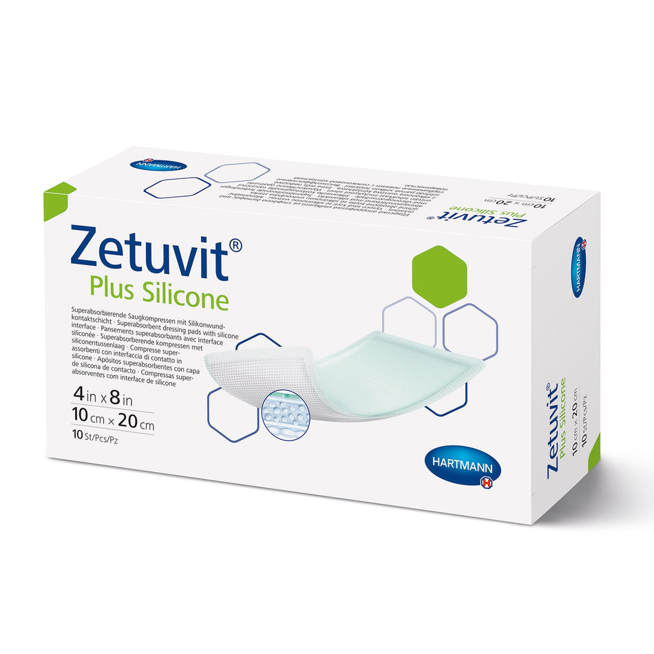 Zetuvit� Plus Silicone Super Absorbent Dressing, 4 x 8 Inch-Super Absorbent Dressing Zetuvit� Plus Silicone Non-Bordered Nonadhesive 4 X 8 Inch Rectangle