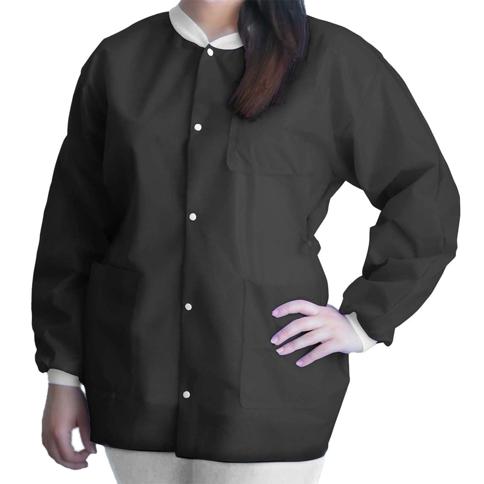 FitMe� Lab Jacket, Black, Medium-Lab Jacket FitMe� Black Medium Hip Length 3-Layer SMS Disposable