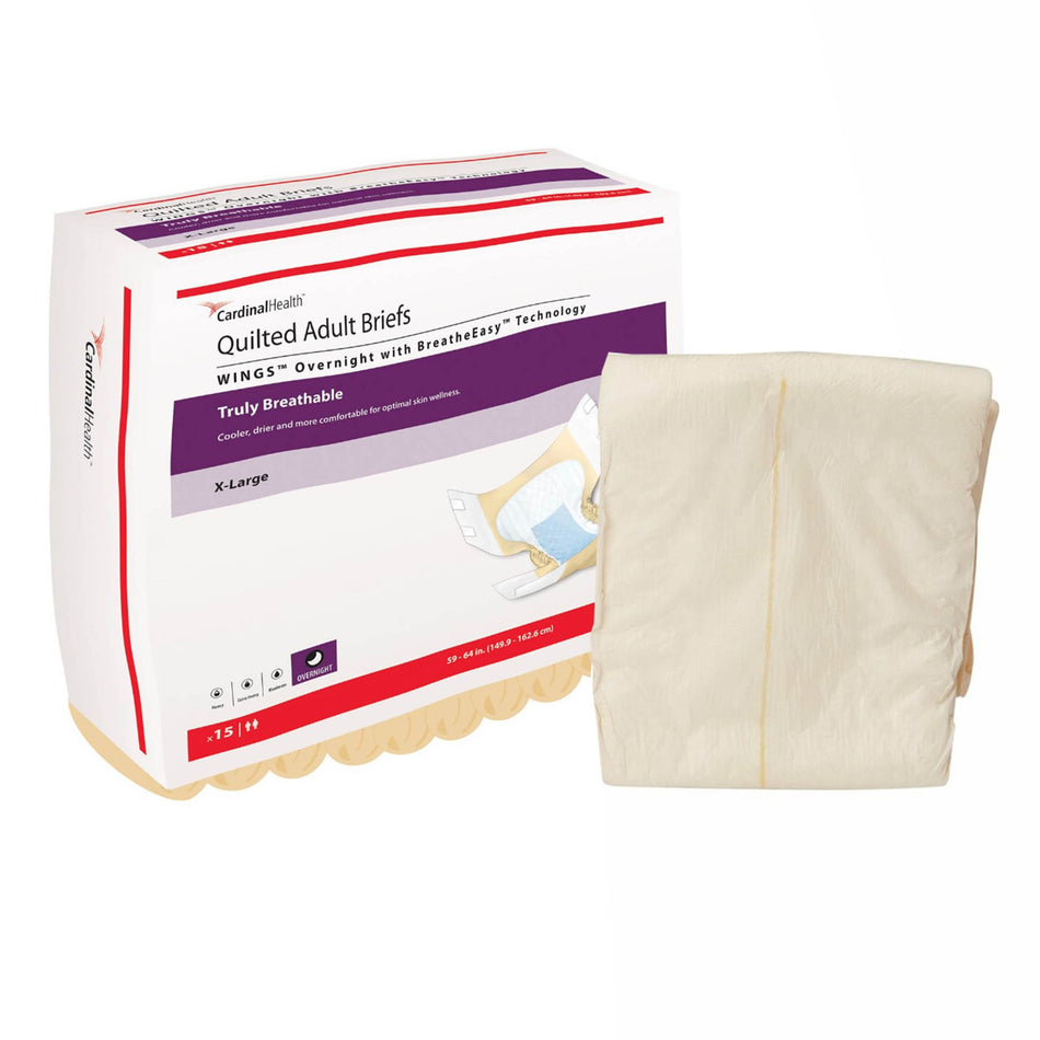 Wings� Overnight Absorbency Incontinence Brief, Extra Large-Unisex Adult Incontinence Brief Wings� Overnight Quilted X-Large Disposable Heavy Absorbency