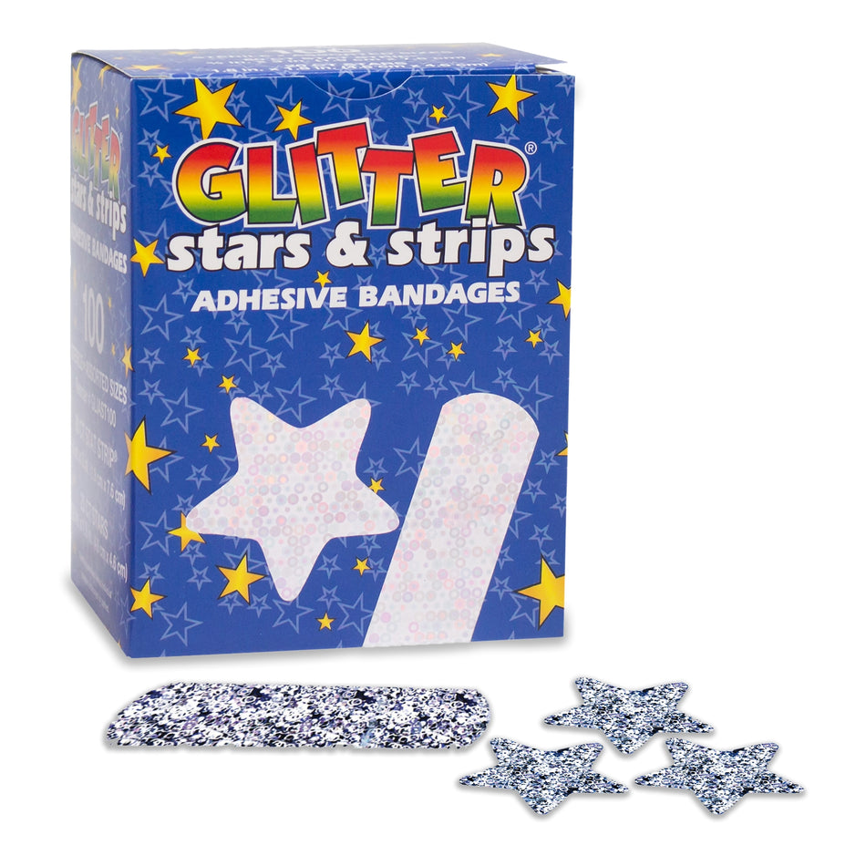 Glitter� Stat Strip� Kid Design (Glitter Stars and Stripes) Adhesive Strip, 3/4 x 3 Inch-Adhesive Strip Glitter� Stat Strip� 3/4 X 3 Inch Plastic Rectangle Kid Design (Glitter Stars and Stripes) Sterile