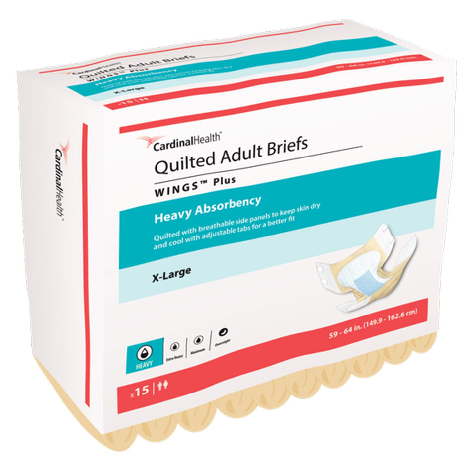 Wings� Plus Quilted Heavy Absorbency Incontinence Brief, Extra Large-Unisex Adult Incontinence Brief Wings� Plus Quilted X-Large Disposable Heavy Absorbency