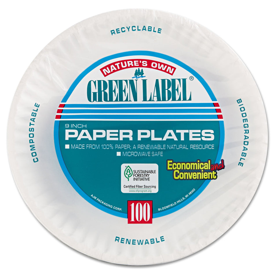 Nature's Own Green Label Paper Plate-Plate AJM Packaging Corporation White Single Use Paper 9 Inch Diameter