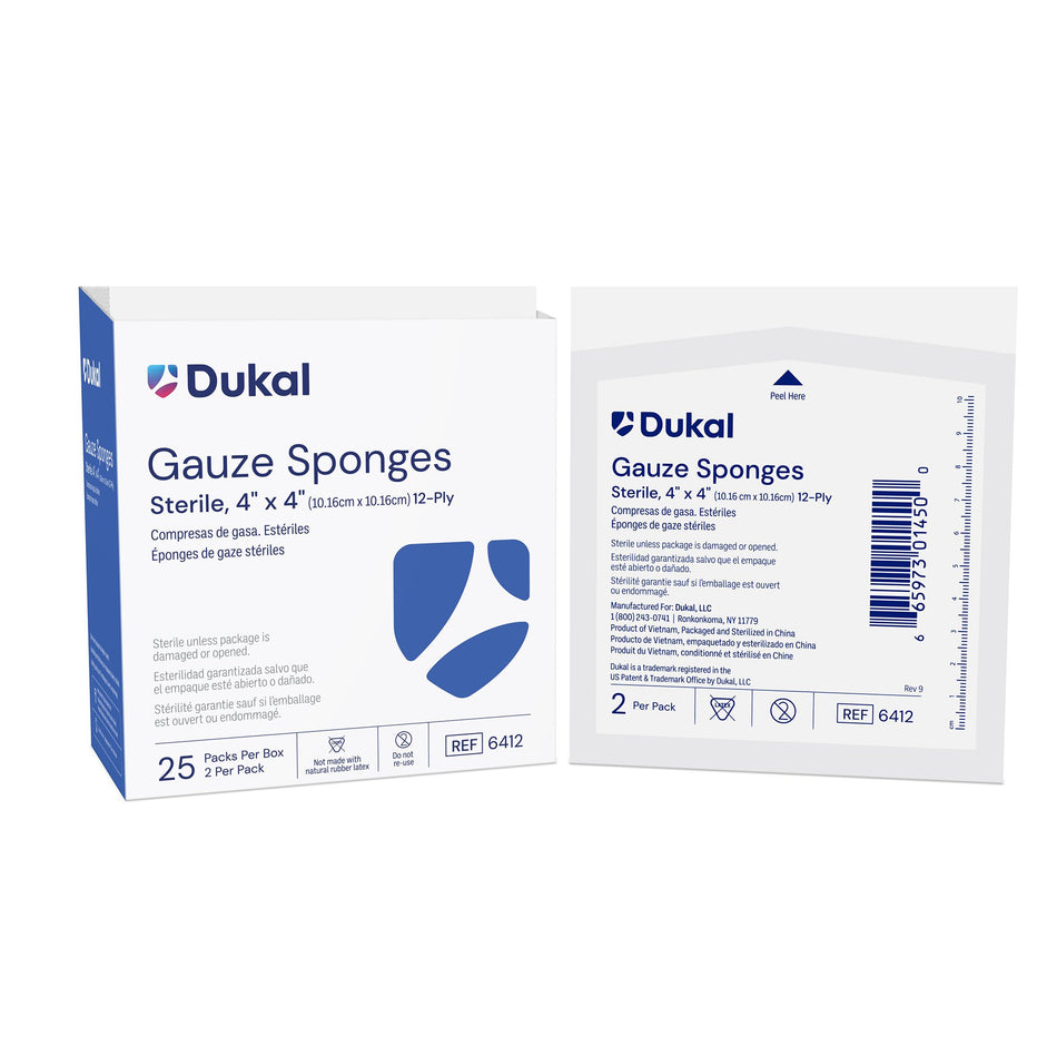 Dukal� Sterile Gauze Sponge, 4 x 4 Inch, 12-Ply-Gauze Sponge Dukal� 4 X 4 Inch 12-Ply Sterile 2 per Pack