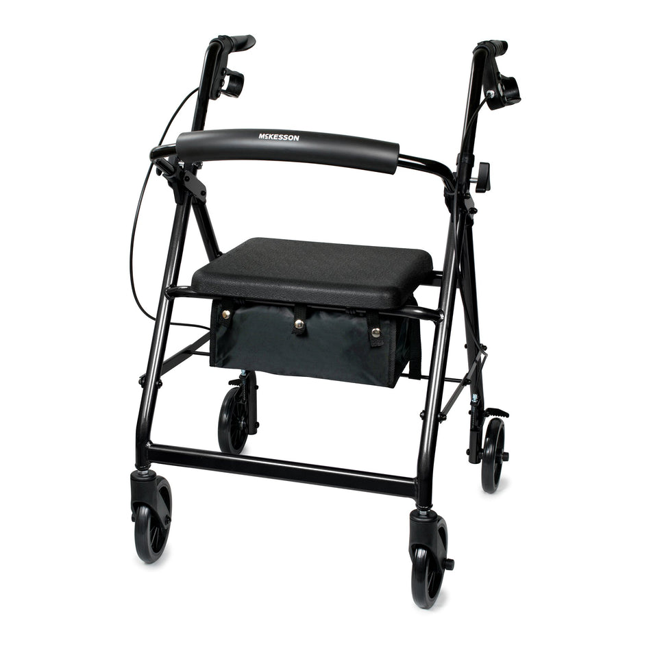 McKesson Folding Aluminum Four-Wheel Rollator, Black-4 Wheel Rollator McKesson Black Adjustable Height / Folding Aluminum Frame