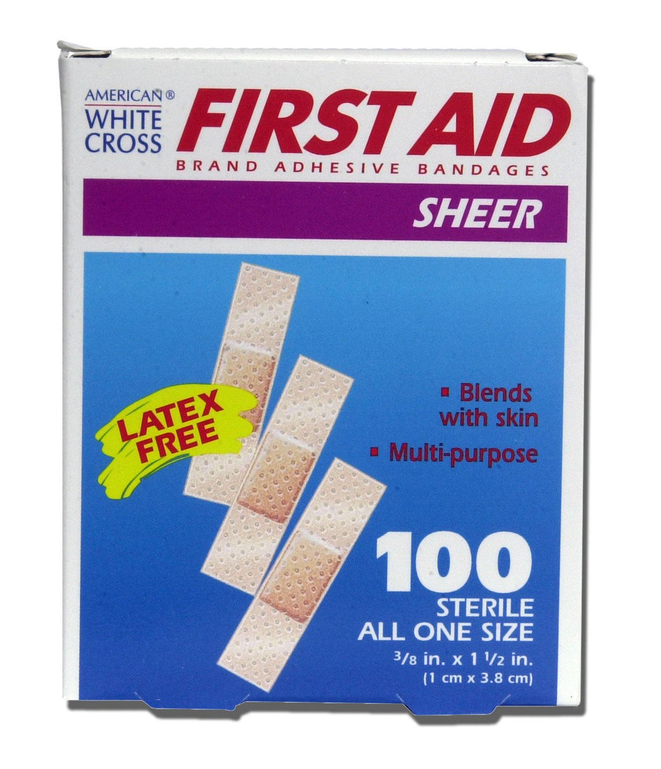 American� White Cross First Aid� Adhesive Strip, 3/8 x 1� Inch-Adhesive Strip American� White Cross 3/8 X 1-1/2 Inch Plastic Rectangle Tan Sterile