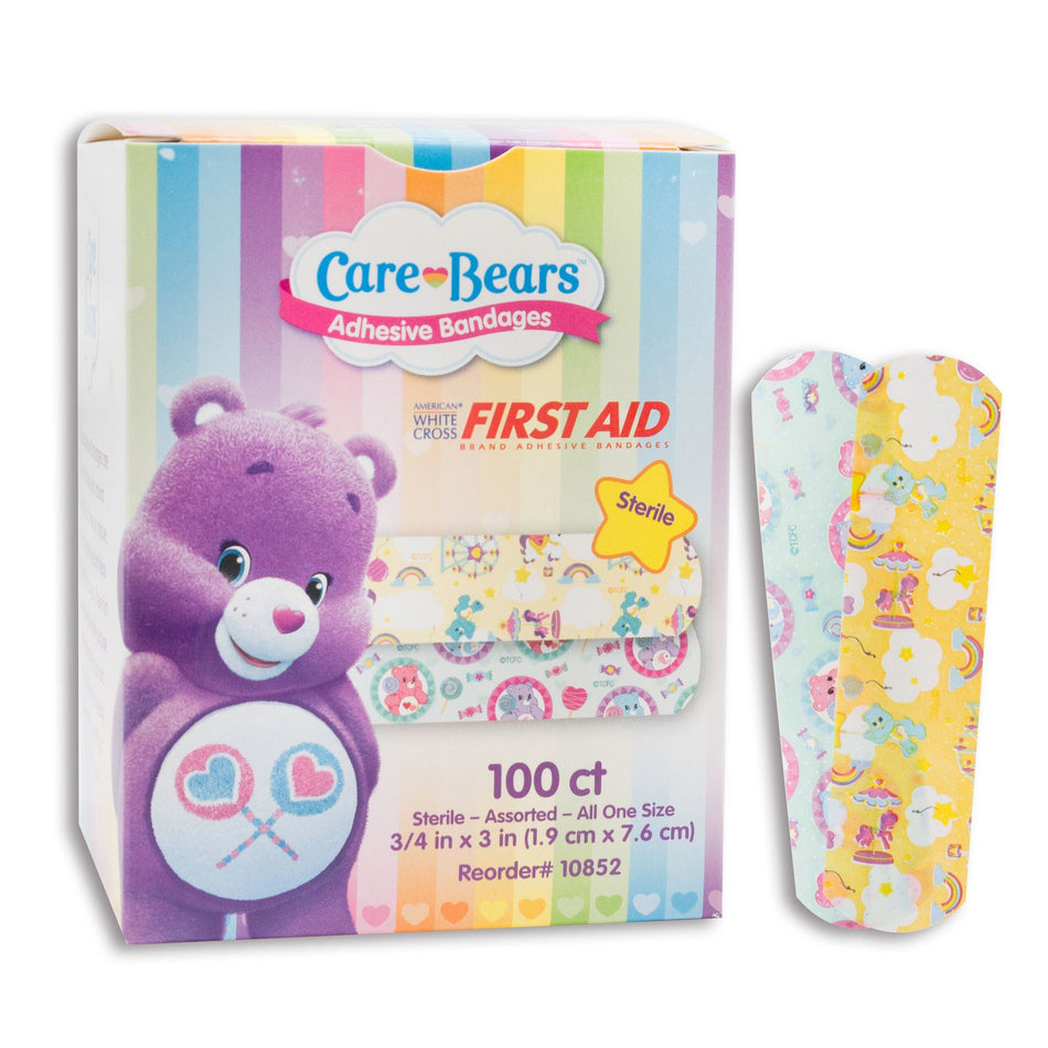 American� White Cross Stat Strip� Kid Design (Care Bears) Adhesive Strip, 3/4 x 3 Inch-Adhesive Strip American� White Cross Stat Strip� 3/4 X 3 Inch Plastic Rectangle Kid Design (Care Bears) Sterile