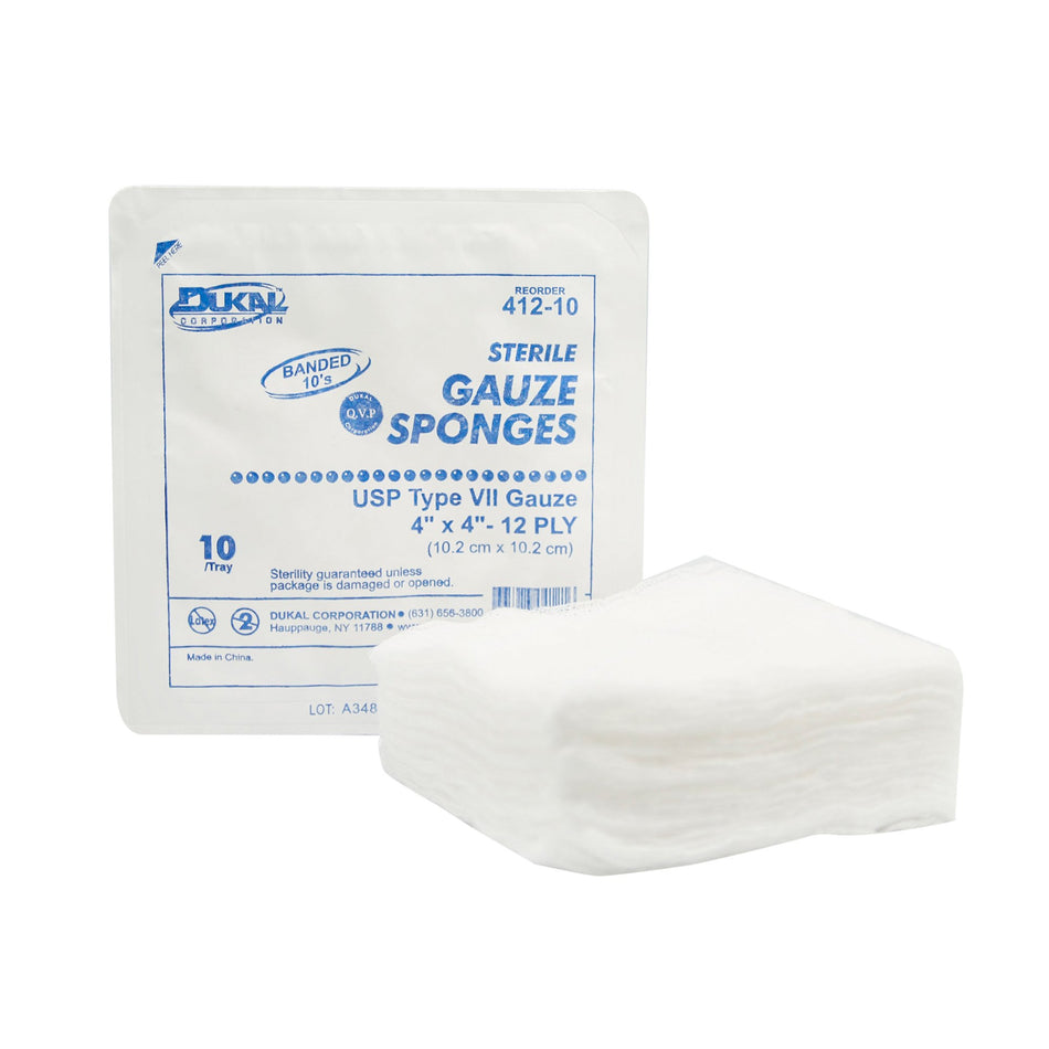 Dukal� Sterile USP Type VII Gauze Sponge, 4 x 4 Inch, 12-Ply-Gauze Sponge Dukal� 4 X 4 Inch 12-Ply Sterile 10 per Pack