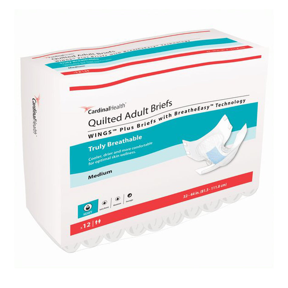 Wings� Quilted Plus with BreatheEasy� Technology Incontinence Brief, Medium-Unisex Adult Incontinence Brief Wings� Quilted Plus with BreatheEasy� Technology Medium Disposable Heavy Absorbency