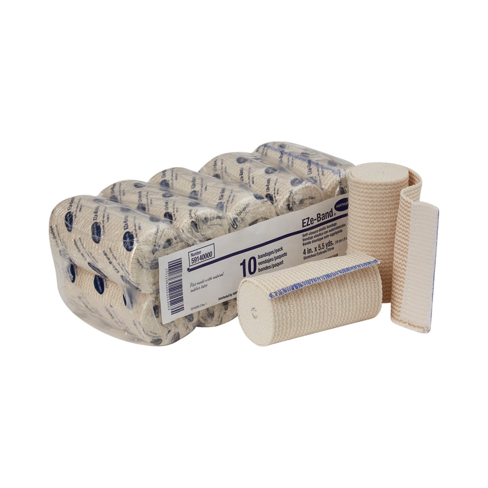 EZe-Band� LF Double Hook and Loop Closure Elastic Bandage, 4 Inch x 5-1/2 Yard-Elastic Bandage EZe-Band� LF 4 Inch X 5-1/2 Yard Double Hook and Loop Closure Tan NonSterile Standard Compression