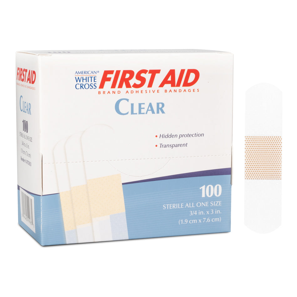 American� White Cross First Aid� Clear Adhesive Strip, 4 x 3 Inch-Adhesive Strip American� White Cross 3/4 X 3 Inch Plastic Rectangle Clear Sterile