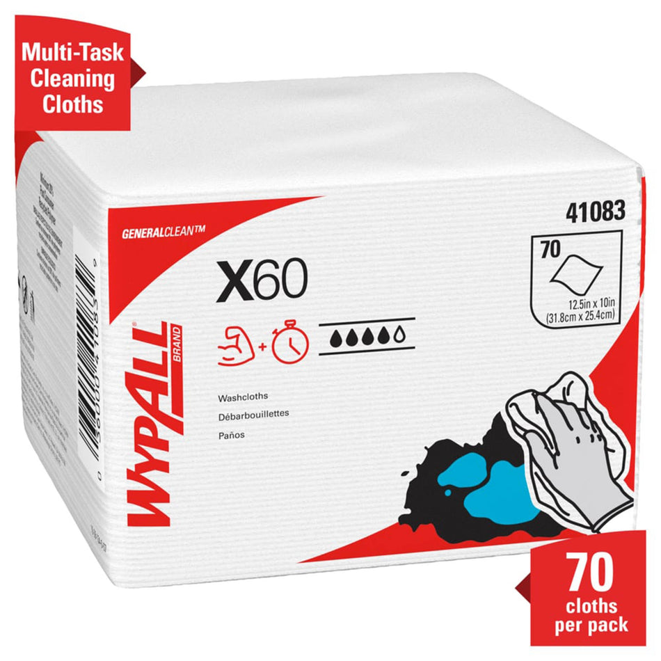 WypAll� X60 Washcloths-Task Wipe WypAll� X60 Light Duty White NonSterile Hydroknit 10 X 12-1/2 Inch Disposable