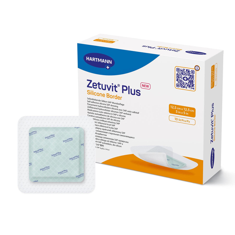 Zetuvit� Plus Silicone Border Super Absorbent Dressing, 5 x 5 Inch-Super Absorbent Dressing Zetuvit� Plus Silicone Border Silicone Adhesive 5 X 5 Inch Square