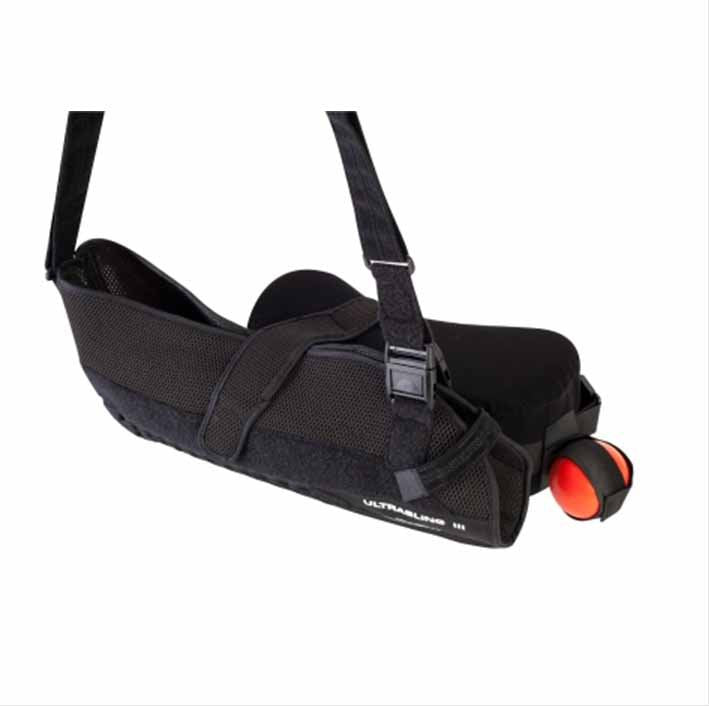 DonJoy� UltraSling� III Black Arm Sling, Medium-Sling with Abduction Pillow DonJoy� UltraSling� III Medium Nylon / Mesh Fabric / Polyester / Polyurethane Foam / Terry Cloth Buckle Closure / Hook and Loop Strap Closure Left or Right Arm