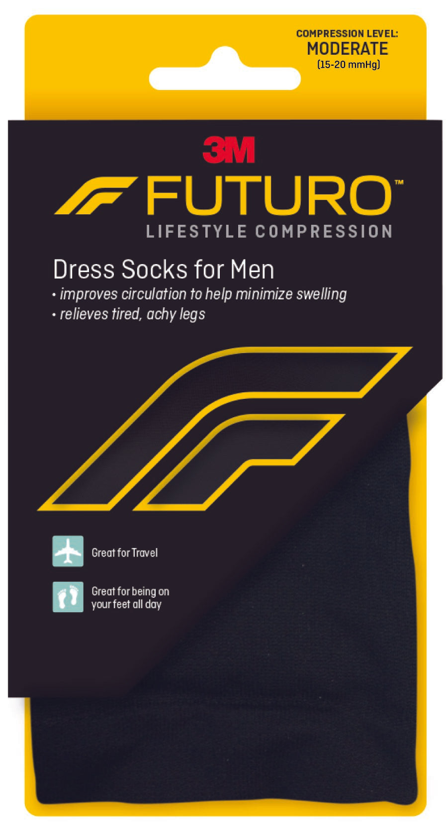 3M� Futuro� Lifestyle Compression Firm Dress Socks for Men, Black, Medium-Compression Socks 3M� Futuro� Revitalizing Over the Calf Medium Black Closed Toe