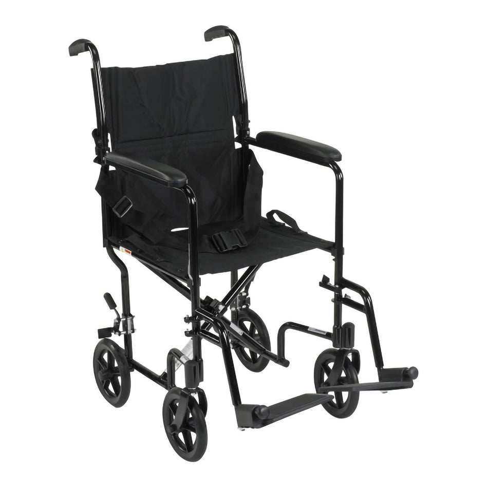 McKesson Transport Chair, Black-Transport Chair McKesson 19 Inch Seat Width Full Length Arm Swing-Away Footrest Aluminum Frame with Black Finish