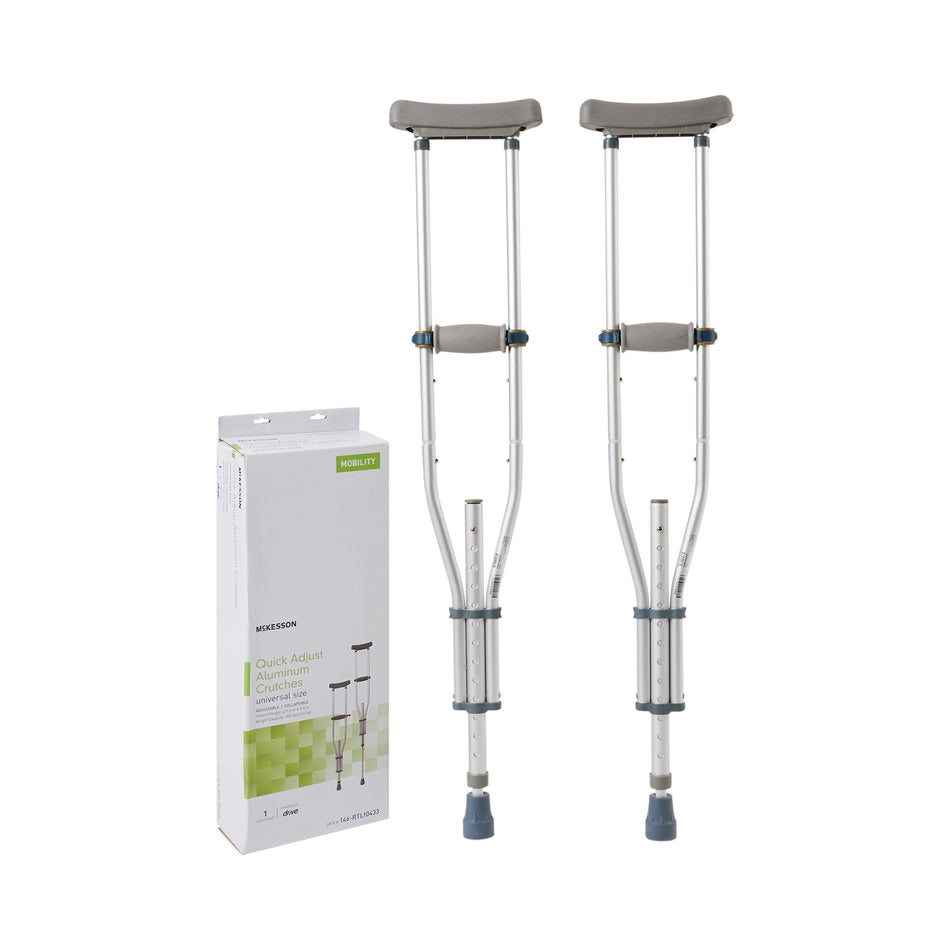 McKesson Underarm Crutches, 4'6" � 6'6"-Underarm Crutches McKesson Youth / Adult / Tall Adult 4 Foot 6 Inch to 6 Foot 6 Inch User Height Aluminum Frame 300 lbs. Weight Capacity